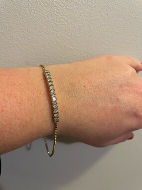 Gold-Tone Crystal Tennis Bracelet - Elegant Women's Jewelry